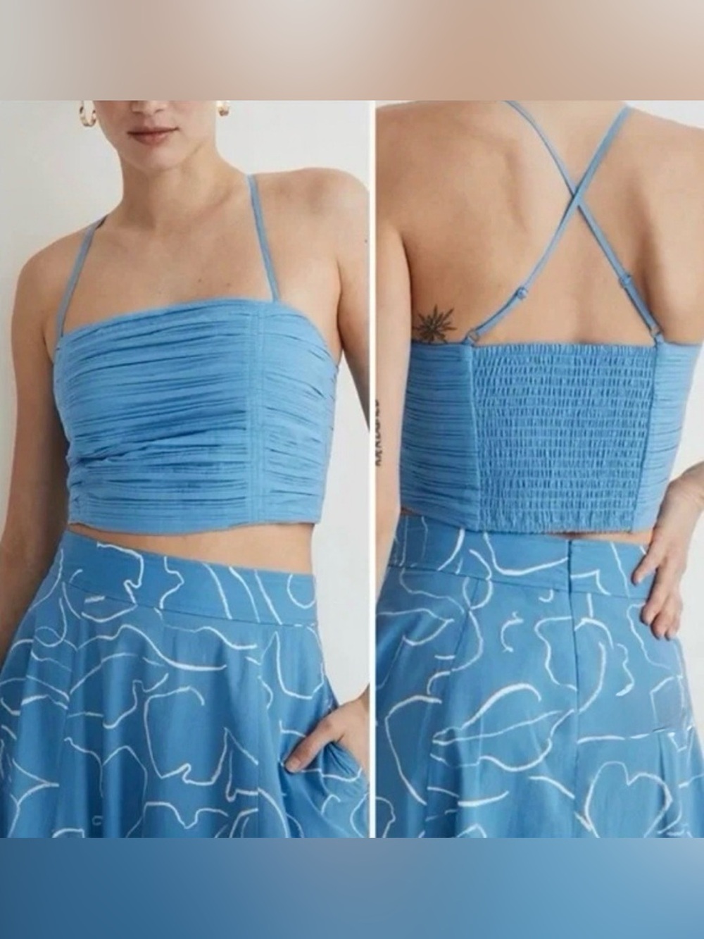 Poplin Crop Tube Top in Ornamental Blue NWT